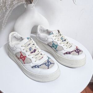 Gucci GG logo leather and embroidered canvas platform sneakers Size 39.5
